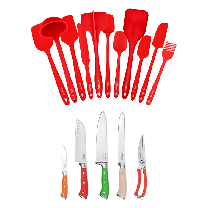 Elihome 5pcs Knife Set and 11 Piece Silicone Cooking Utensil Set