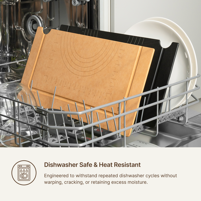 Elihome Camper Series boards standing in a dishwasher rack, dishwasher safe and heat resistant
