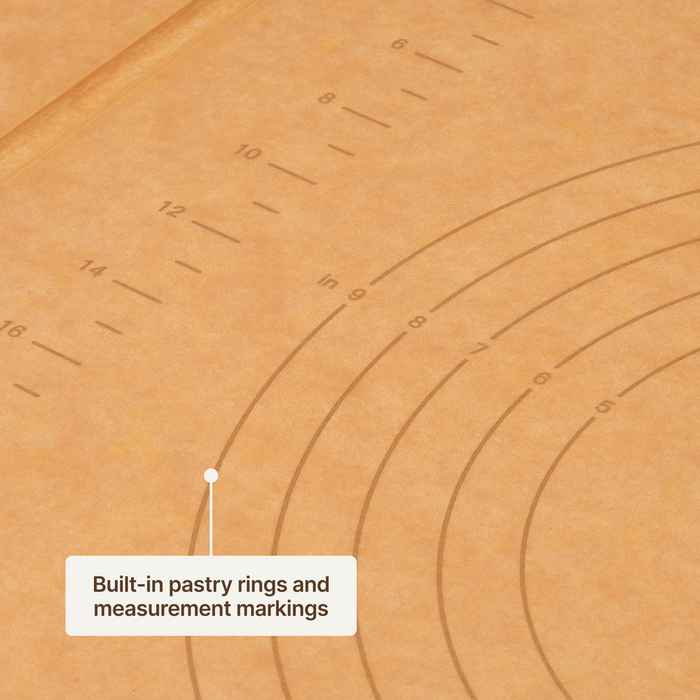 Close-up of the built-in pastry rings and measurement markings on an Elihome Camper Series board