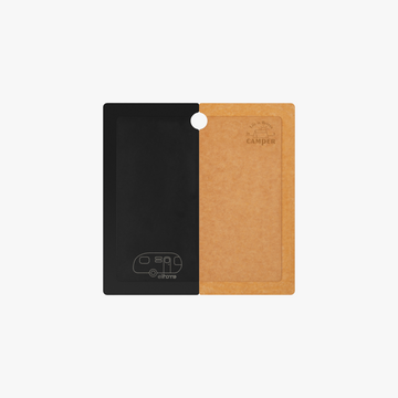 Elihome Camper Series RV sink cover and cutting board, black side beside the natural wood fiber side engraved with Life is Better In A Camper