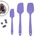 Elihome purple silicone spatula and spoonula set displayed with a bowl of blueberry yogurt. The fun and eye-catching purple utensils include a mini scraper, ideal for mixing jams and creams.
