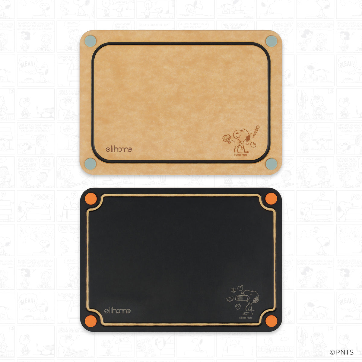 Two rectangular mats, one brown and one black, with a brand logo on a light gray background.