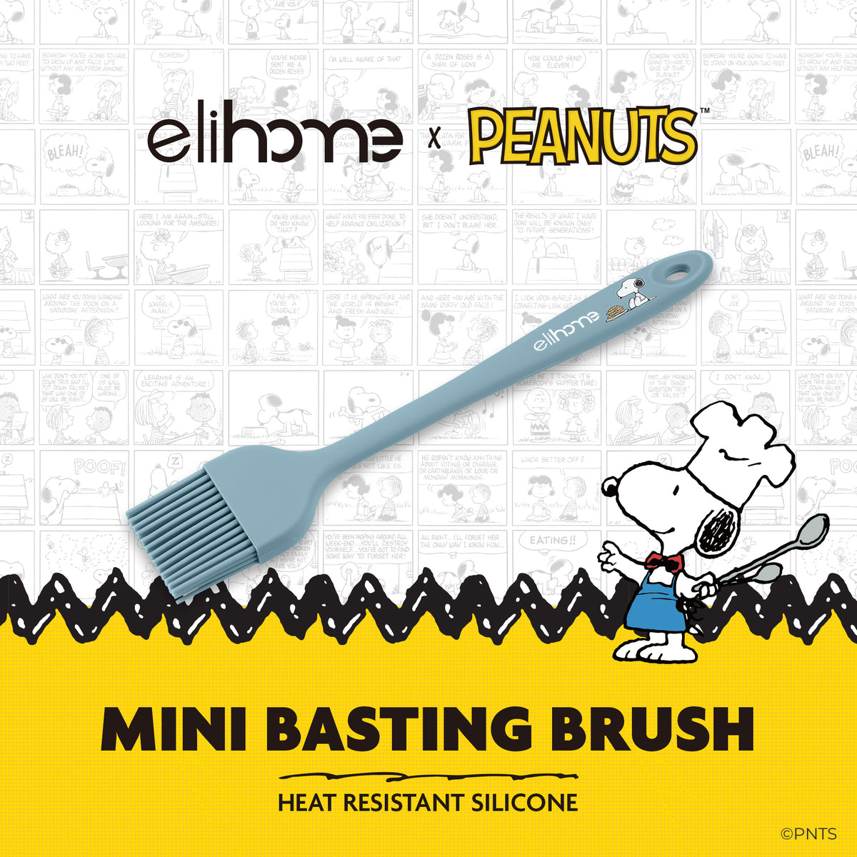 Mini basting brush with heat-resistant silicone on a white background featuring Snoopy from Peanuts.