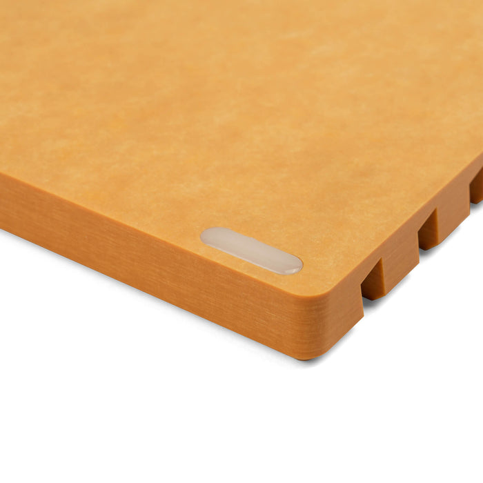 Elihome wood fiber cutting board organizer rack back view with non-slip silicone pad