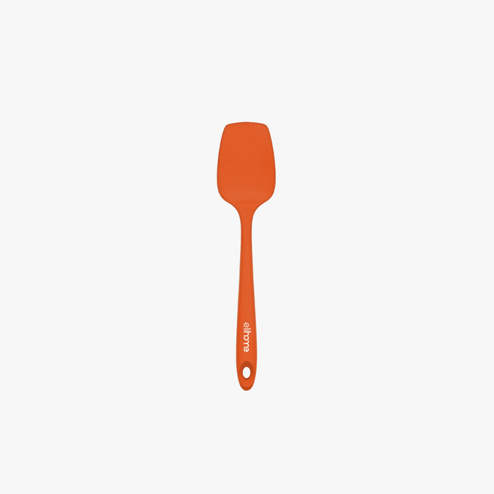 Elihome Classic Silicone Spoonula in Orange, 11 inches by 2.4 inches with seamless one piece design, reinforced steel core and ergonomic non-slip handle