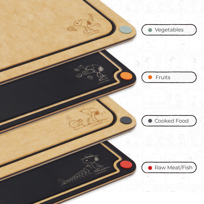 Elihome x Peanuts  4-in-1 Double-Sided Color-Coded Cutting Board Set