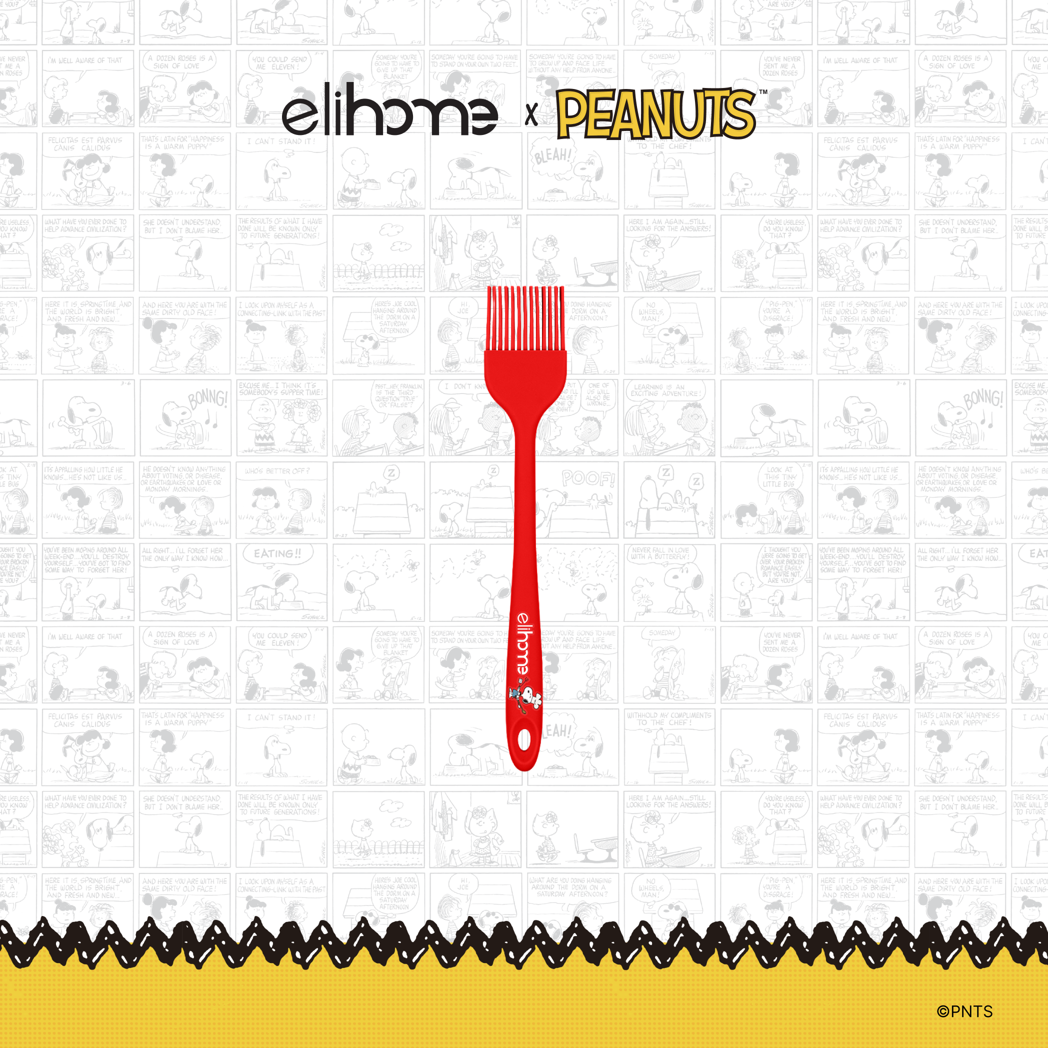 Elihome x Peanuts Silicone Basting Brush, 8.75 inches by 1.5 inches in Red with official Snoopy artwork on the handle