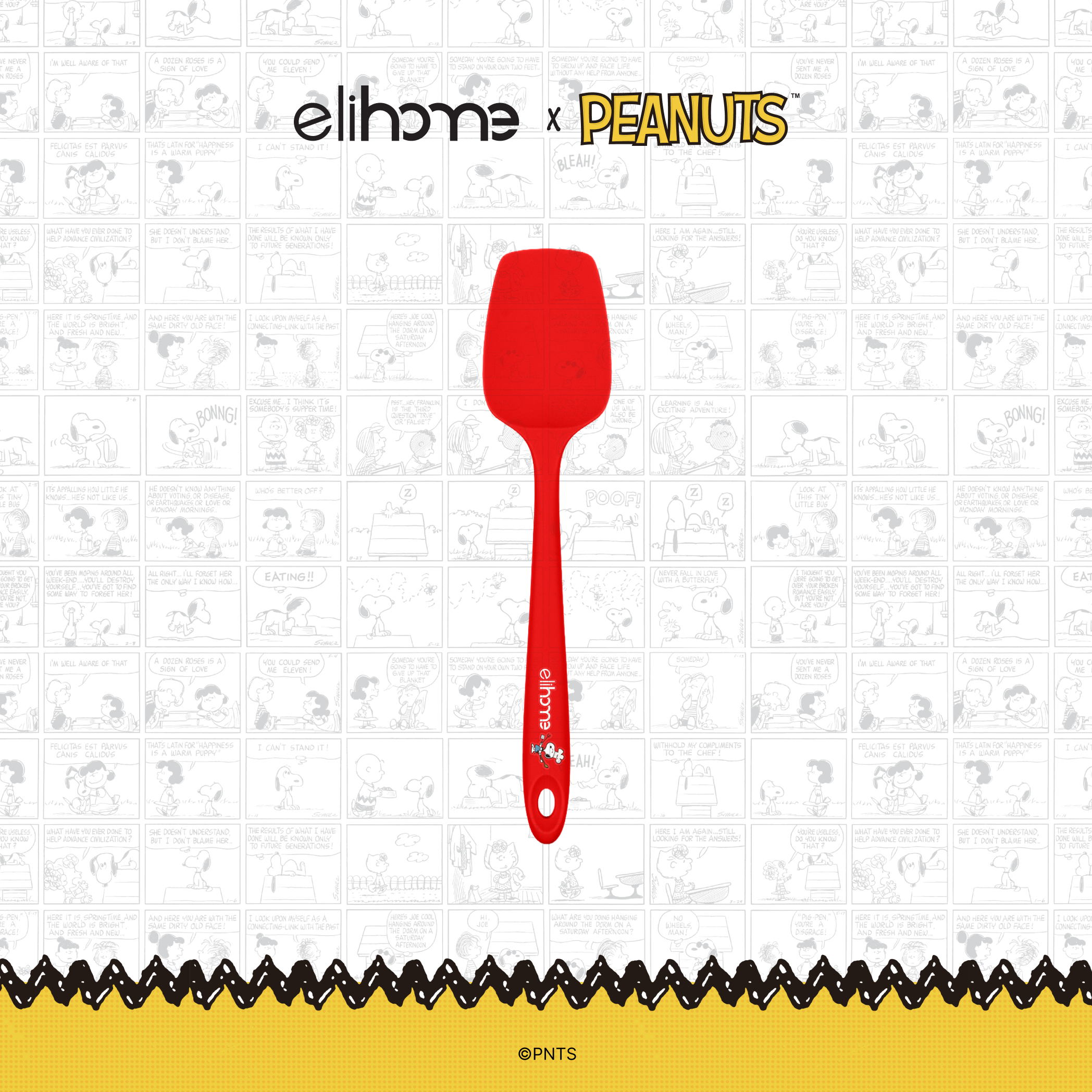 Elihome x Peanuts Classic Silicone Spoonula, 11 inches by 2.4 inches in Red with official Snoopy artwork on the handle