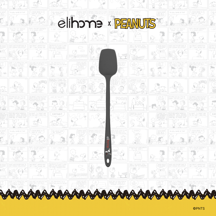 Elihome x Peanuts Skinny Silicone Spoonula, 11 inches by 1.5 inches in Grey with official Snoopy artwork on the handle