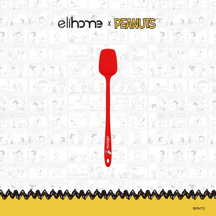 Elihome x Peanuts Skinny Silicone Spoonula, 11 inches by 1.5 inches in Red with official Snoopy artwork on the handle