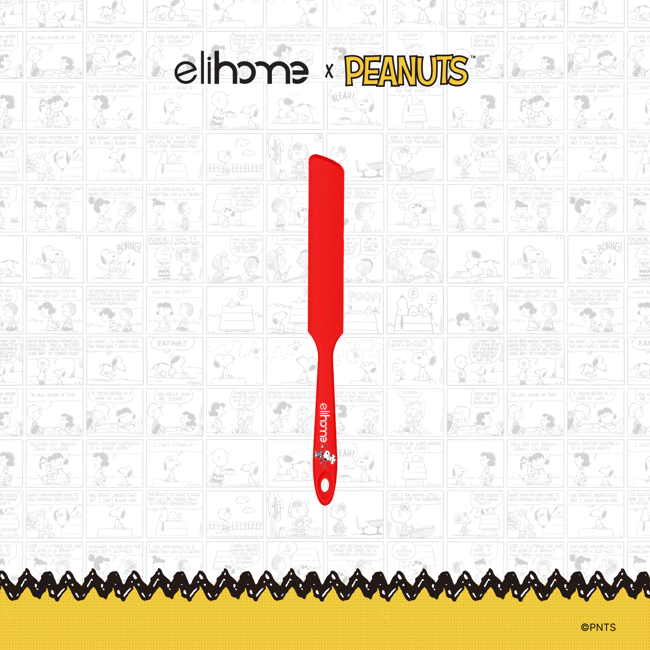 Elihome x Peanuts Silicone Spreader, 10 inches by 1.1 inches in Red with official Snoopy artwork on the handle