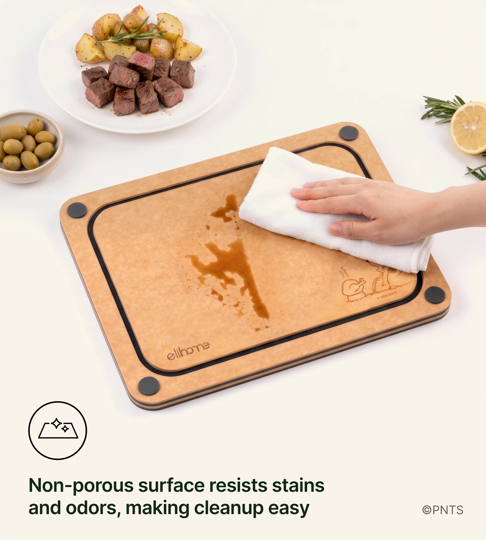 Non-porous surface resists stains and odors, making cleanup easy